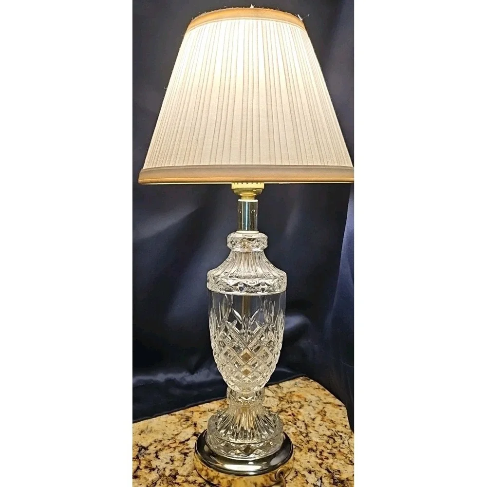 Vtg Mid-Century Cut Glass Urn with metal Table Lamp Accent 14.25
